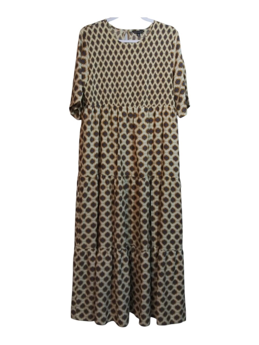 Simply Southern Southwestern Smocked Tiered Maxi Dress Cream Brown Size XXL